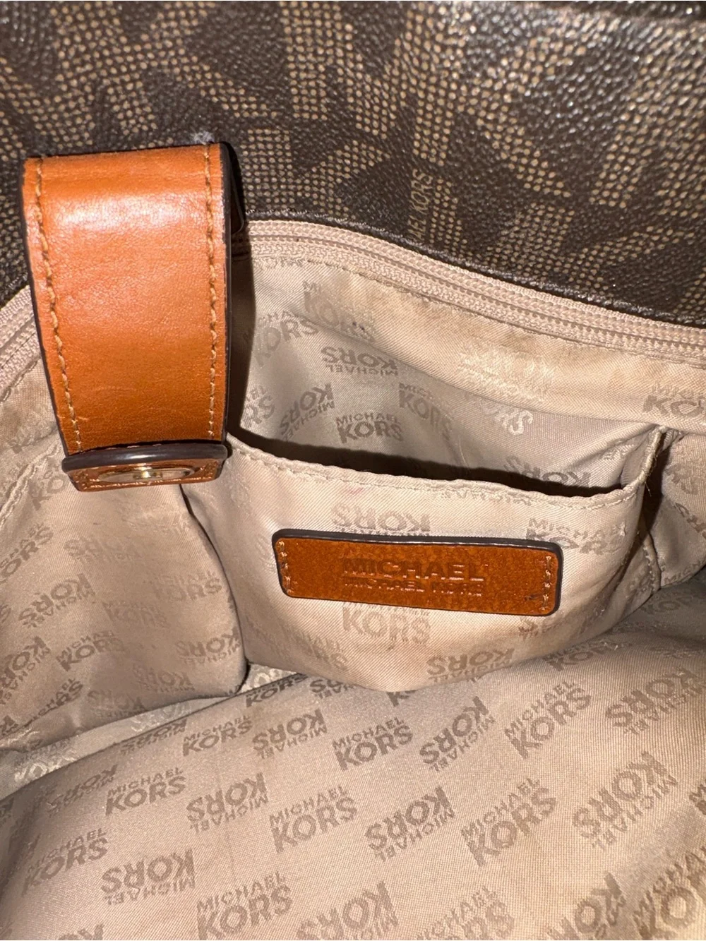 Michael Kors Hamilton Large Brown MK Signature Tote Satchel Crossbody Bag - Picture 7 of 7